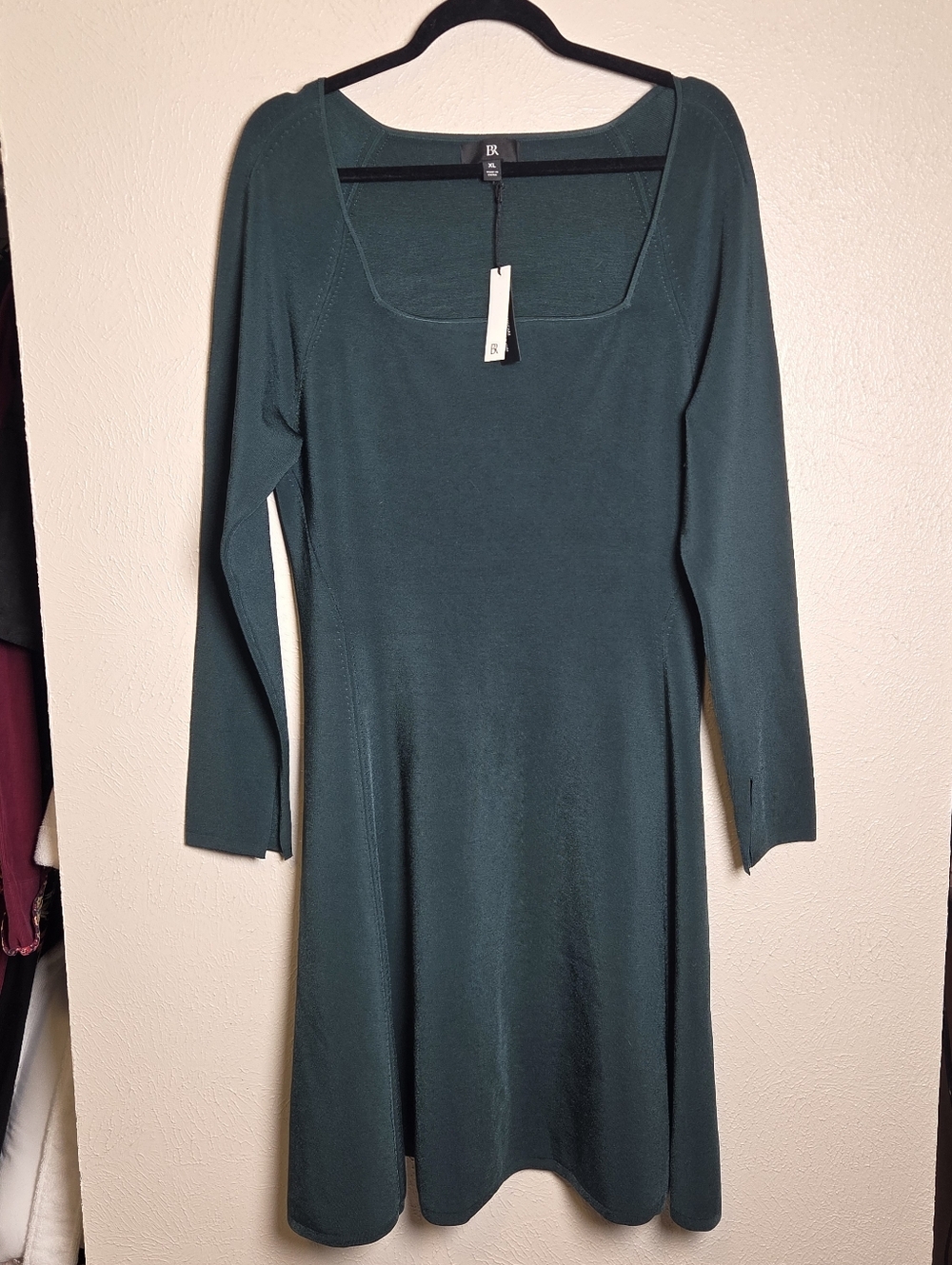 NWT Banana Republic Carolina Sweater Dress Green Square Neck Long Sleeve Flare - Picture 3 of 8
